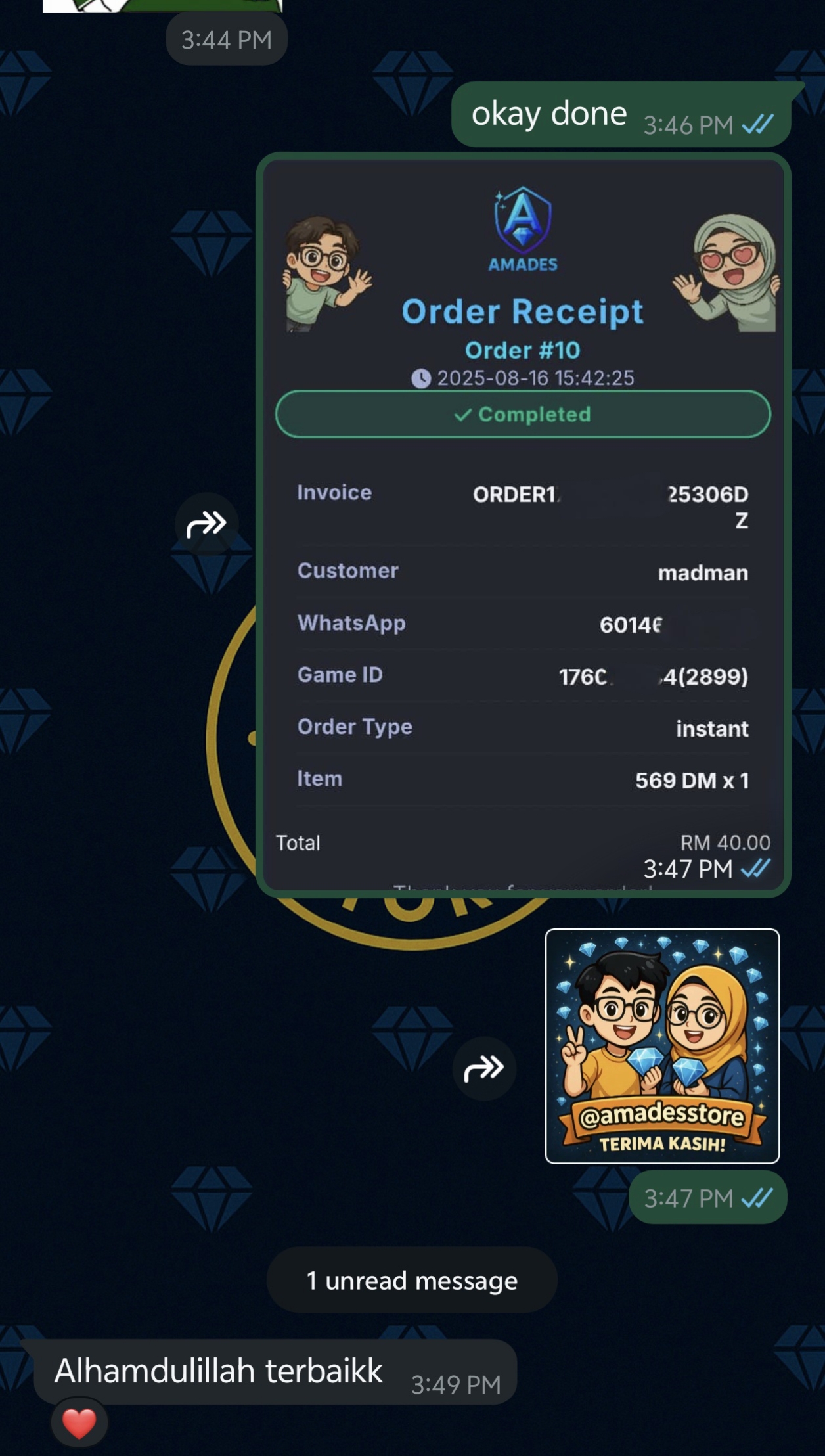 Topup diamond 569 berjaya!